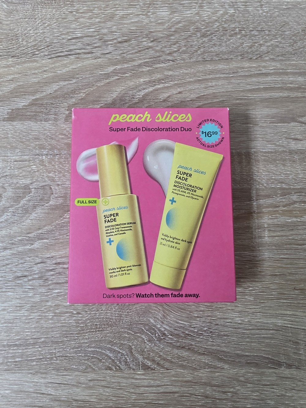 Peach Slices Super Fade Discoloration Duo Serum 30ml Full Sz & Moisturizer 25 ml
